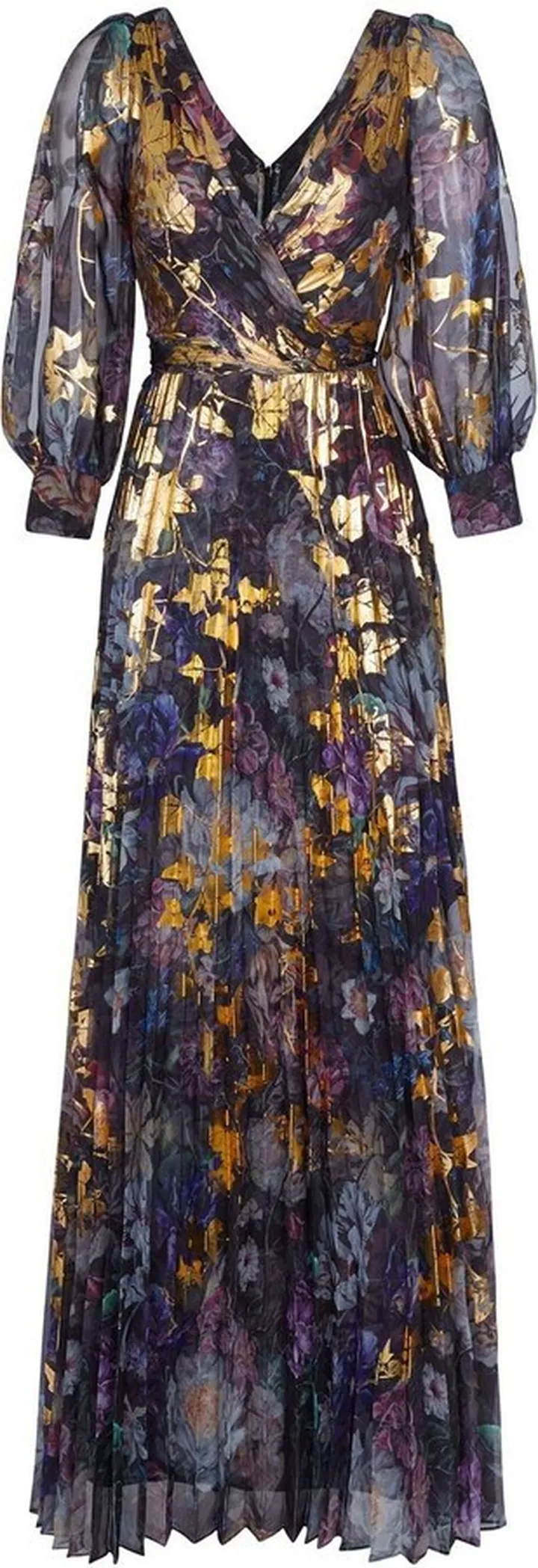 floral-print V-neck gown
