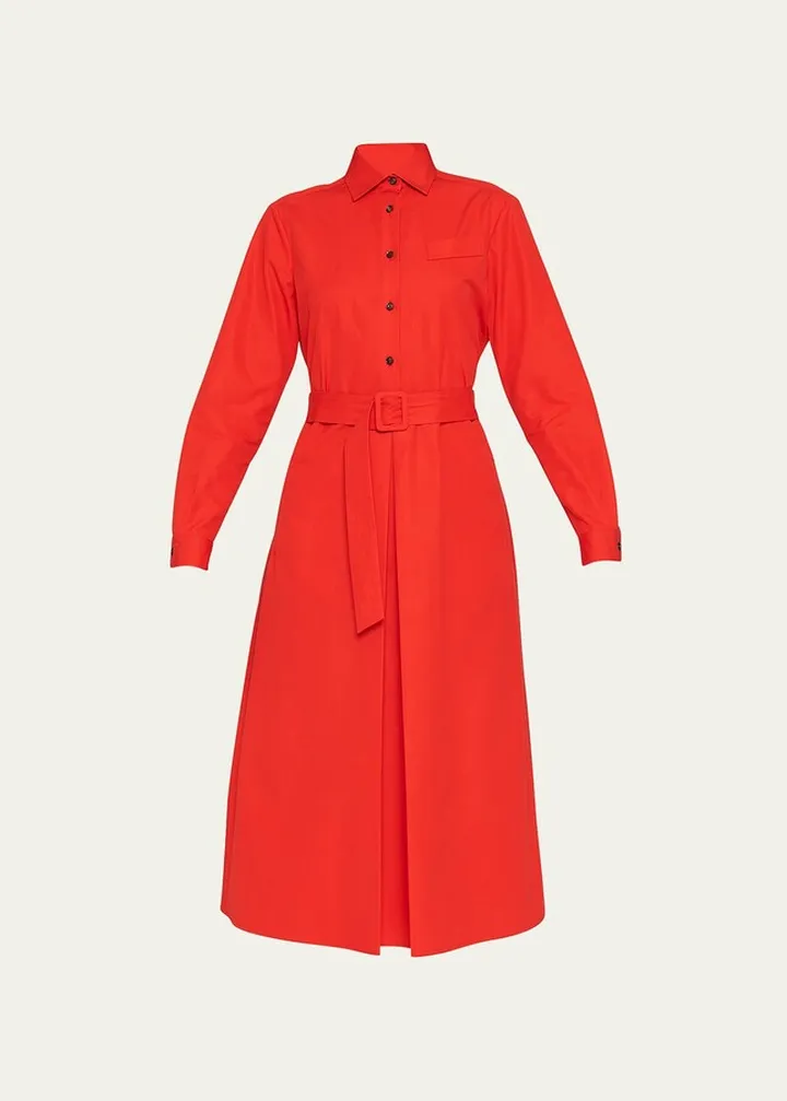 Belted Poplin Midi Dress