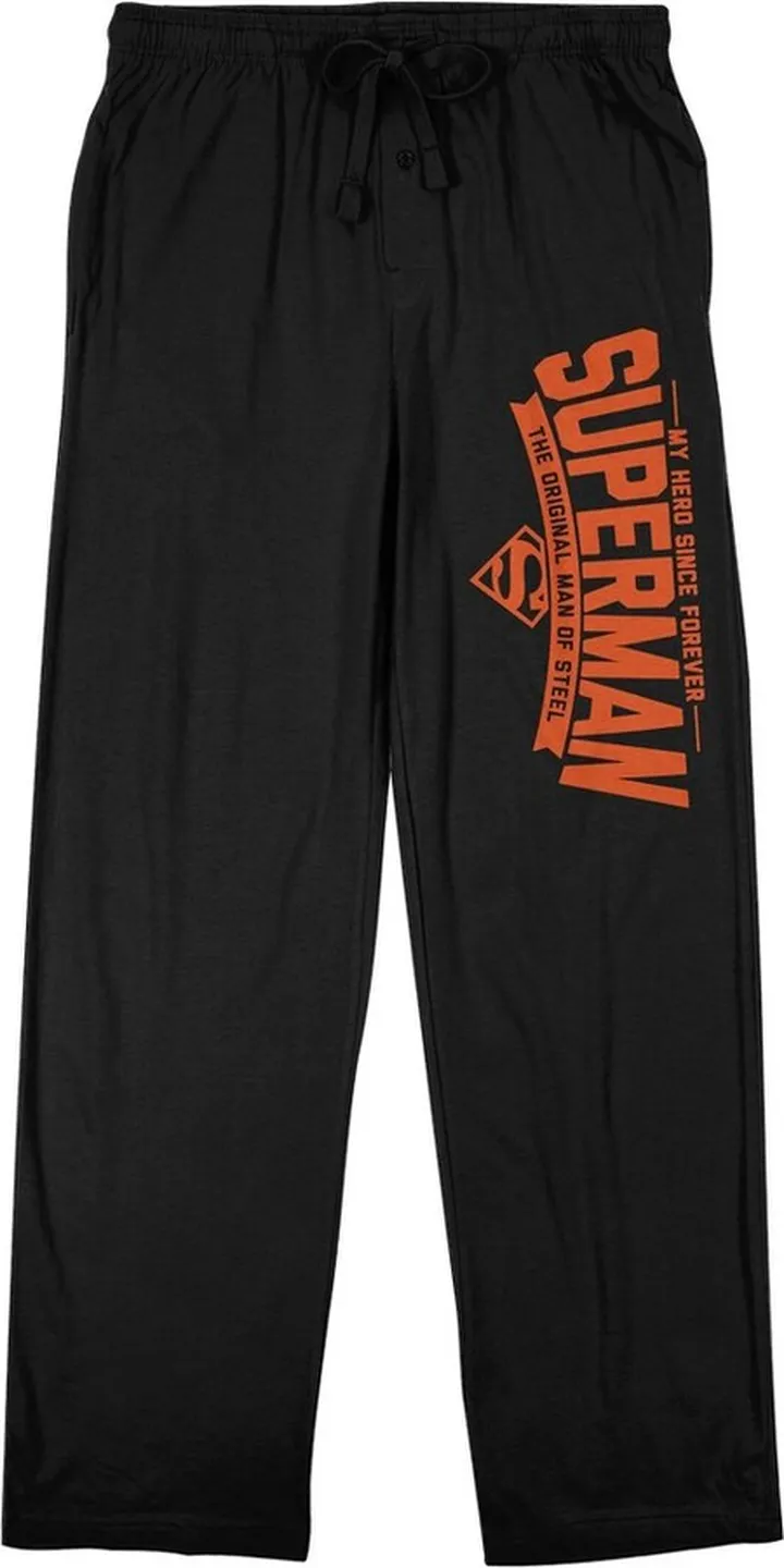 Superman Original Man of Steel Logo Men’s Black Graphic Sleep Pants-Medium