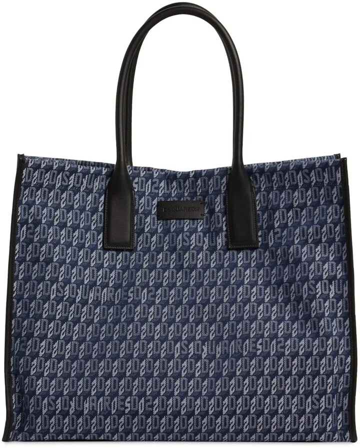 Monogram logo denim tote bag