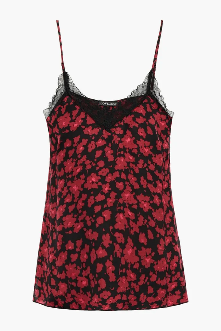 Camelia lace-trimmed floral-print charmeuse camisole