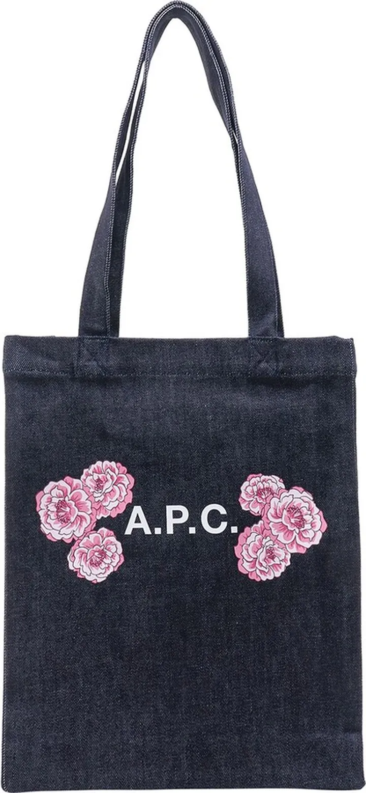 Denim shoulder bag with frontal logo