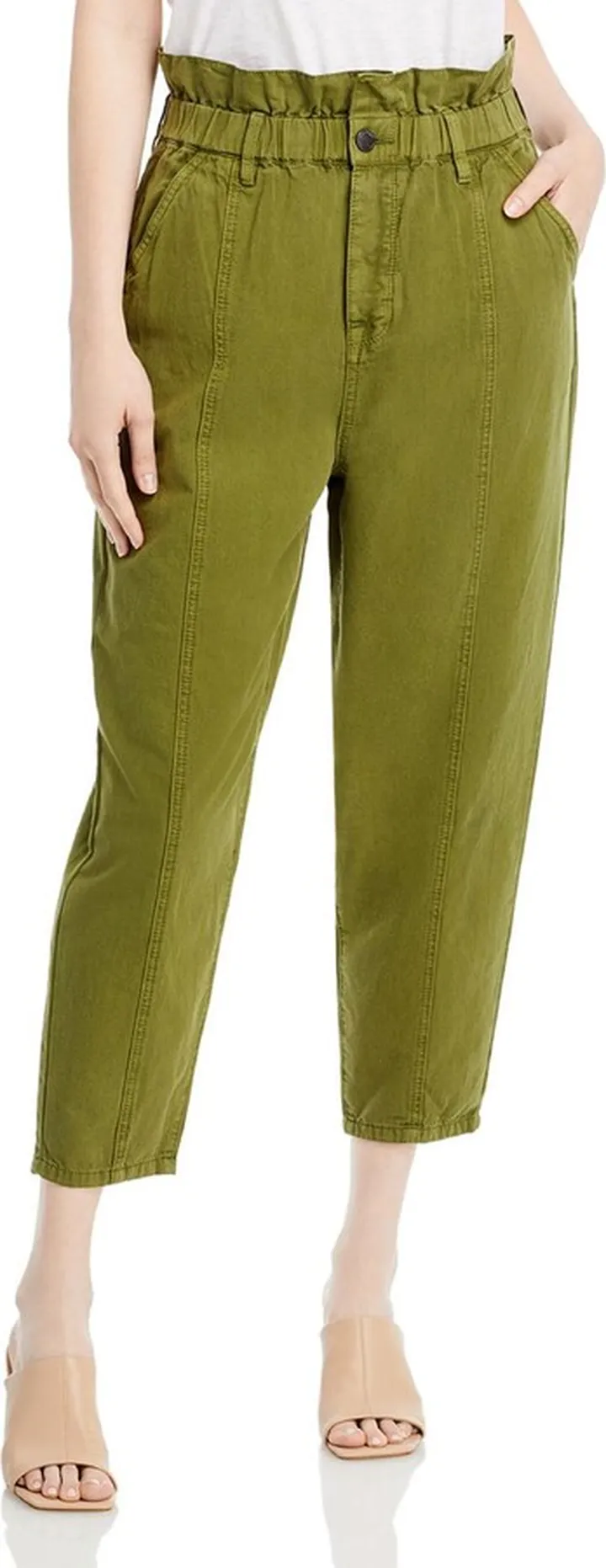 Womens Smocked Waistband High Rise Straight Leg Pants