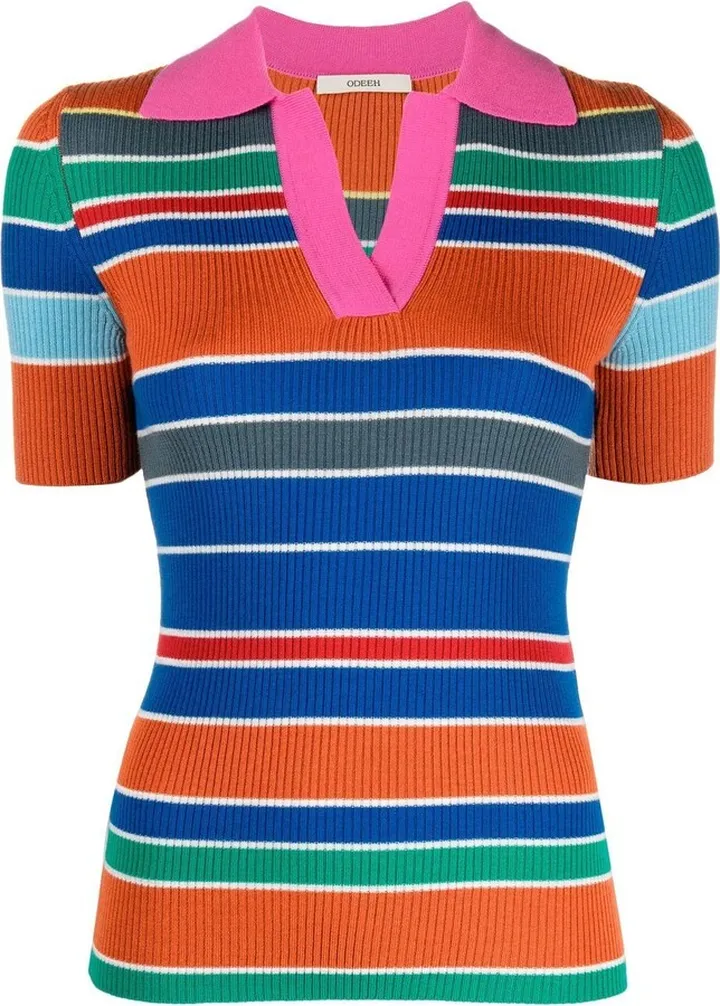 Striped Colour-Block Polo Top
