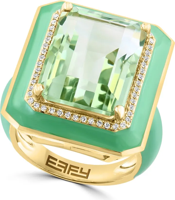 14K Yellow Gold Diamond Green Amethyst Ring - Size 7 - 0.15 ctw.