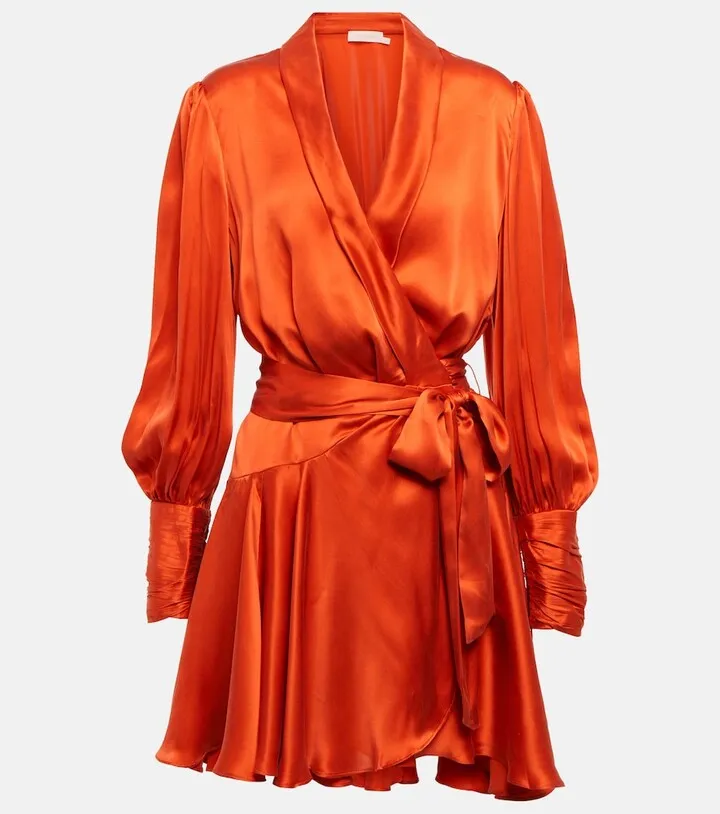 Wrap silk satin minidress