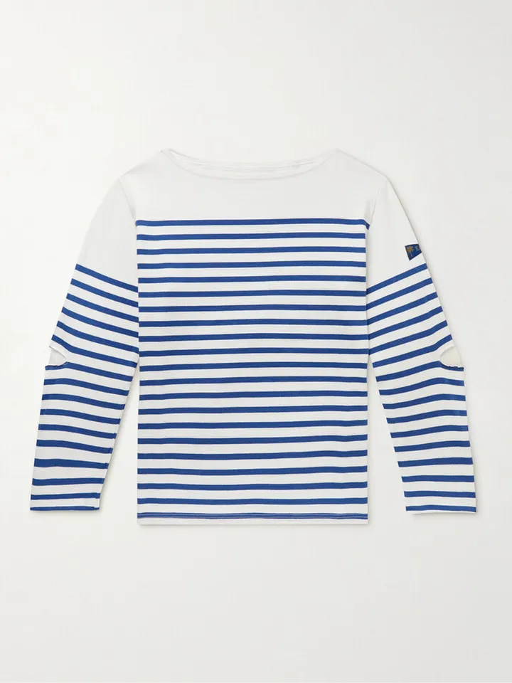 Distressed Striped Cotton-Jersey T-Shirt