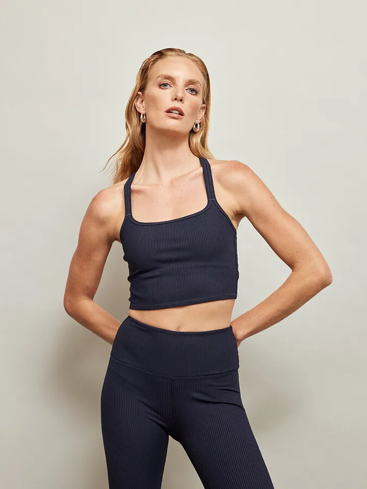 Ribbed Cami Bra - Navy