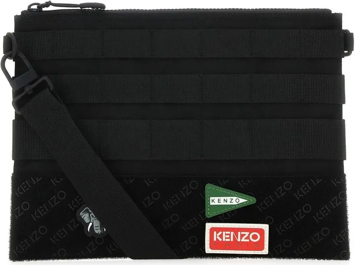 Crossbody bag realized in fabric with tonal Terry fabric insert at the front enriched by tonal bands at the front and contrasting logoed patches at the front.