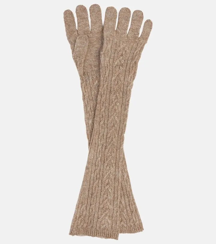 Cable-knit mohair-blend gloves