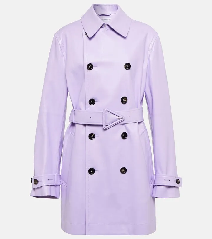 Belted leather trench coat