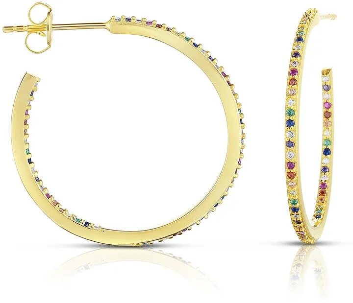 14K Yellow Gold Plated Sterling Silver 25mm Hoop Earrings