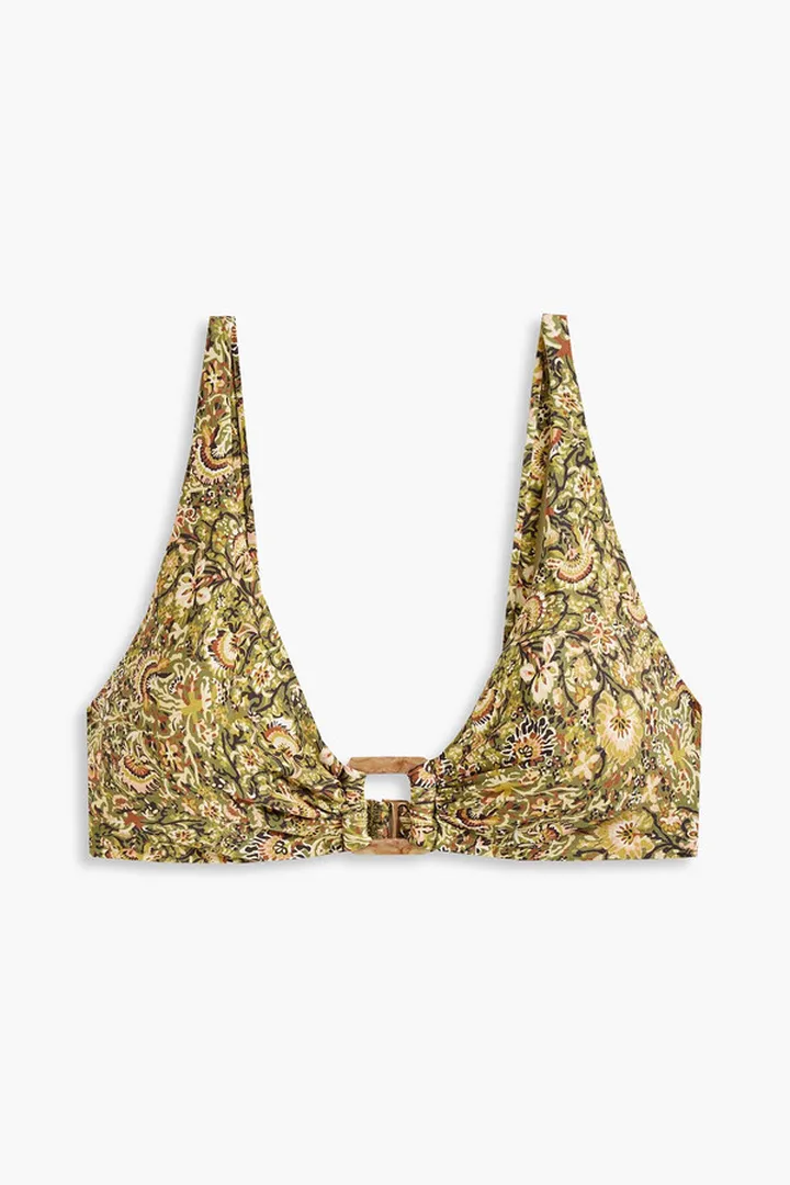 Floral-print triangle bikini top