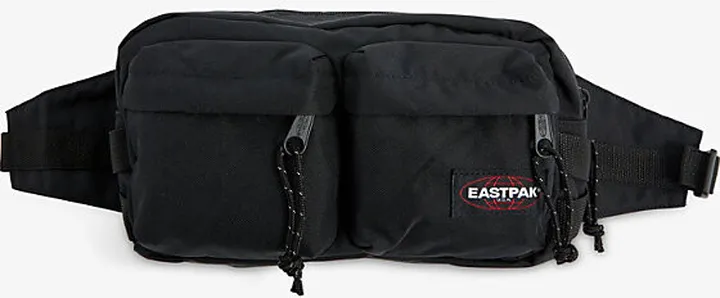 Black Logo-patch Double-pocket Woven bum bag