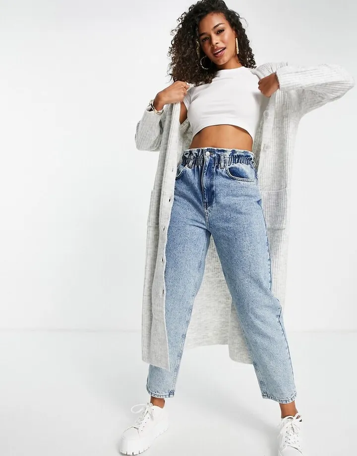 Miss Selfridge pale gray rib cardigan