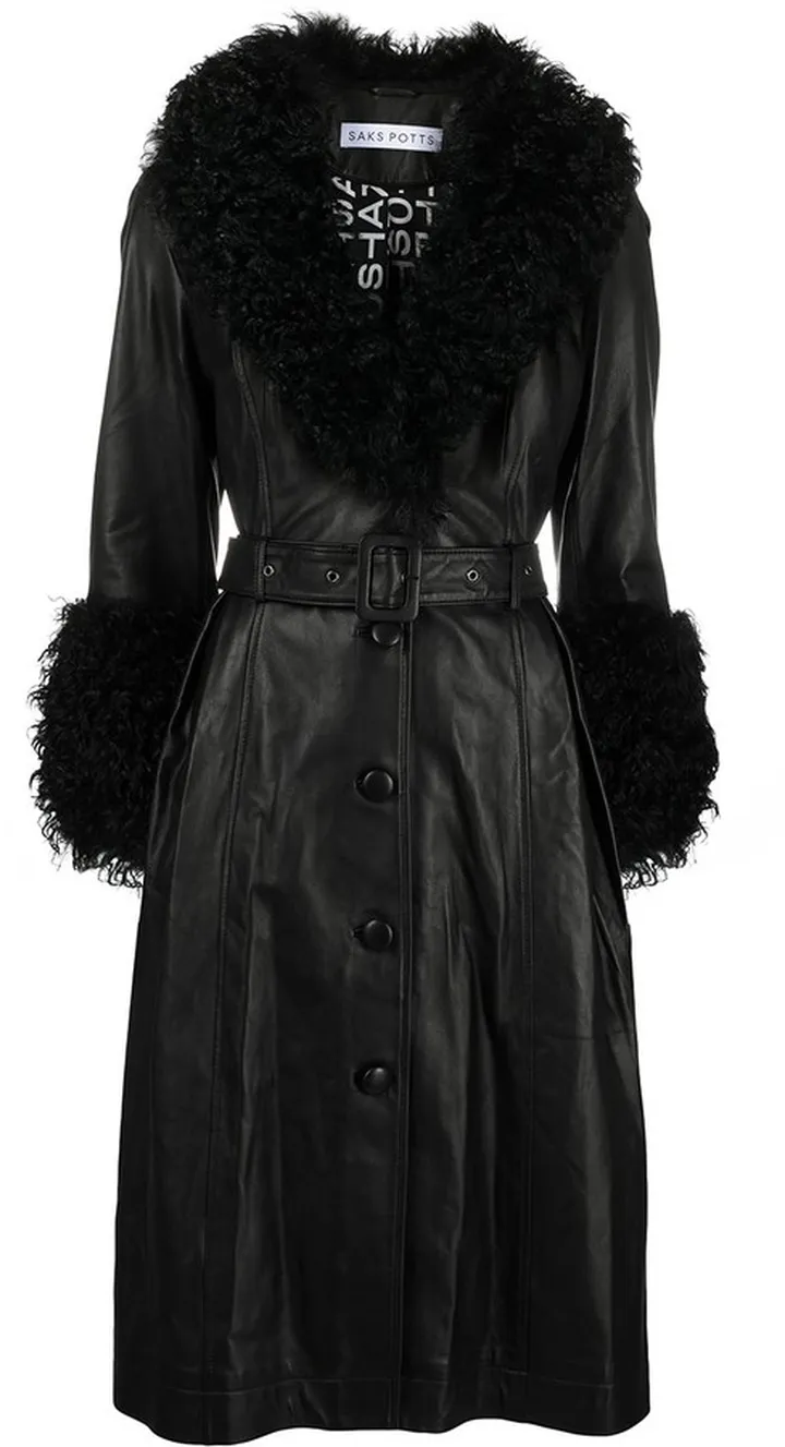 Foxy shearling-trim leather coat