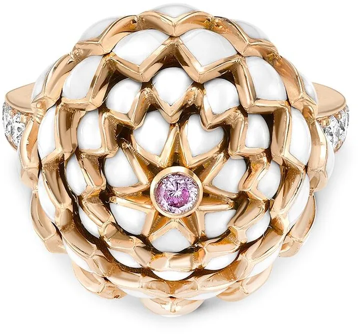18kt yellow gold Wildflower white clover pink diamond ring