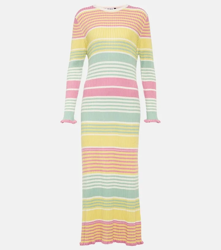 Miller striped ribbed-knit midi dress