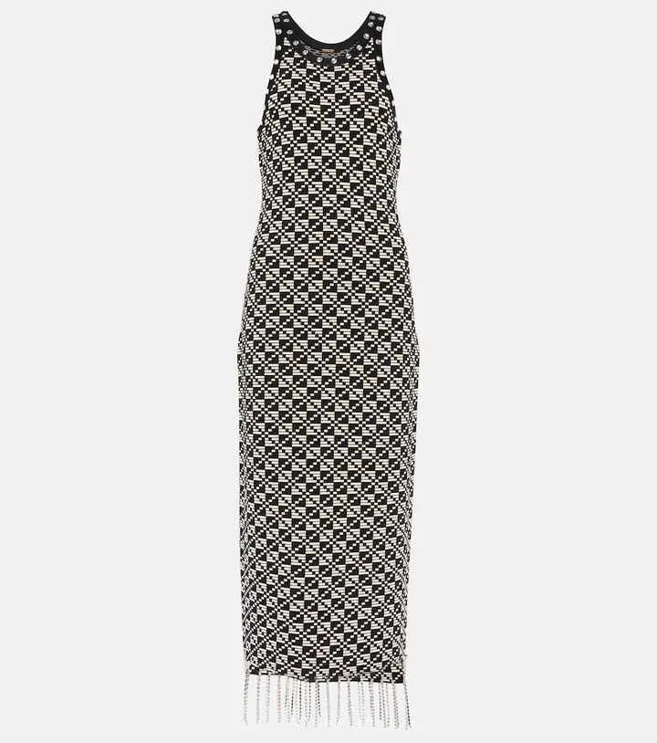Embellished intarsia midi dress