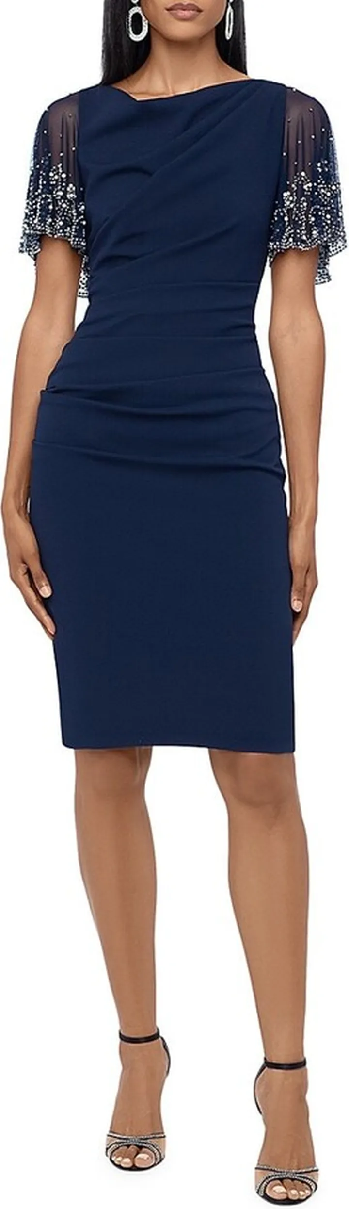 Beaded Scuba Crepe Sheath Dress