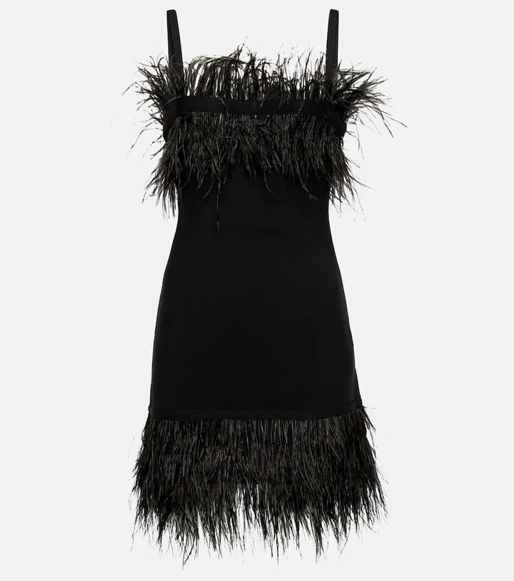 Etta feather-trimmed knit minidress