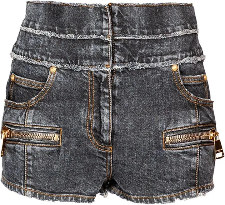 High waist washed denim mini shorts