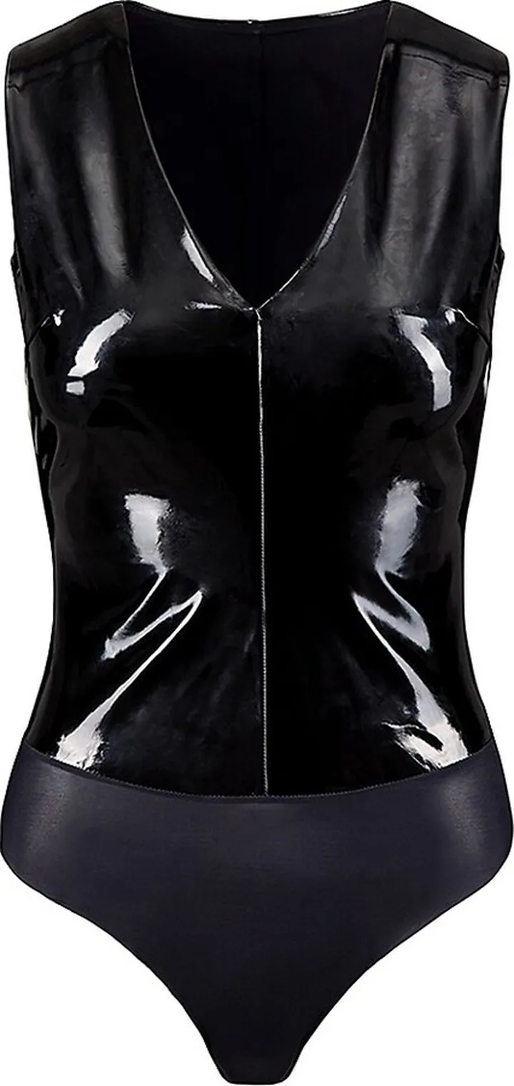 Faux Patent Leather V-Neck Bodysuit
