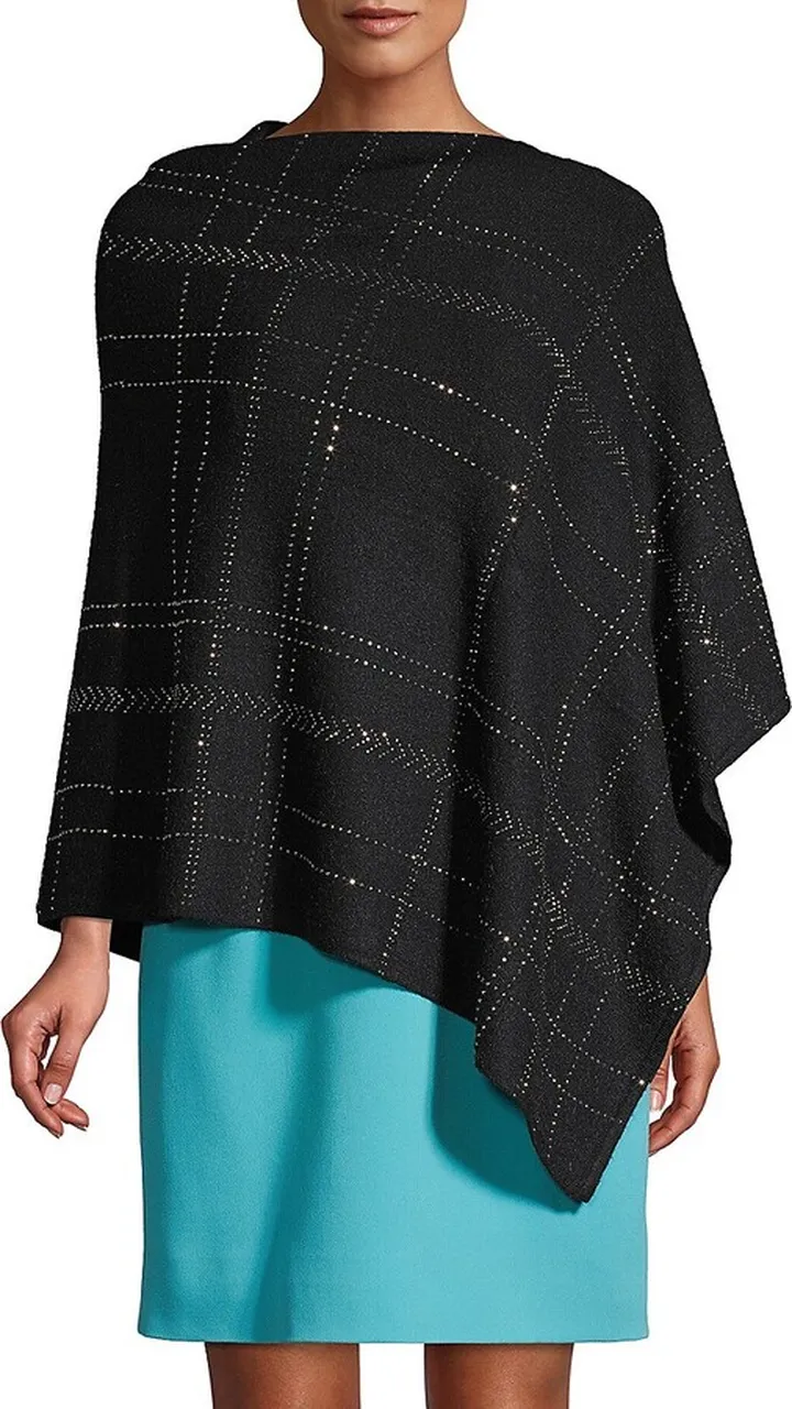 Embellished Plaid Poncho