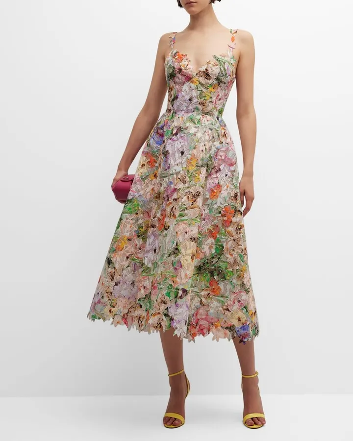 Floral Lace Flared Midi Dress