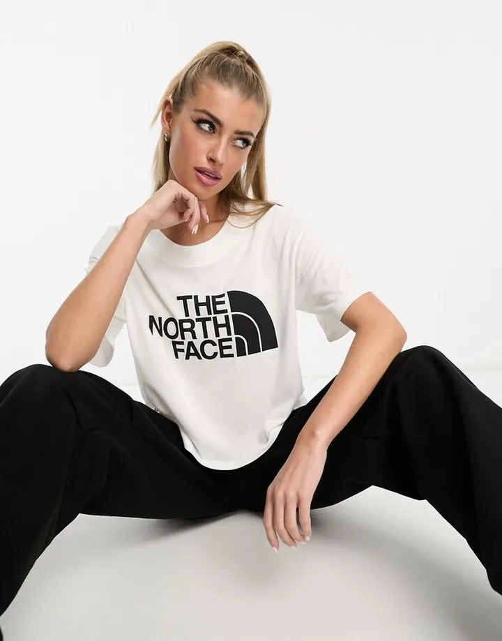 The North Face Half Dome cropped chest print T-shirt in white