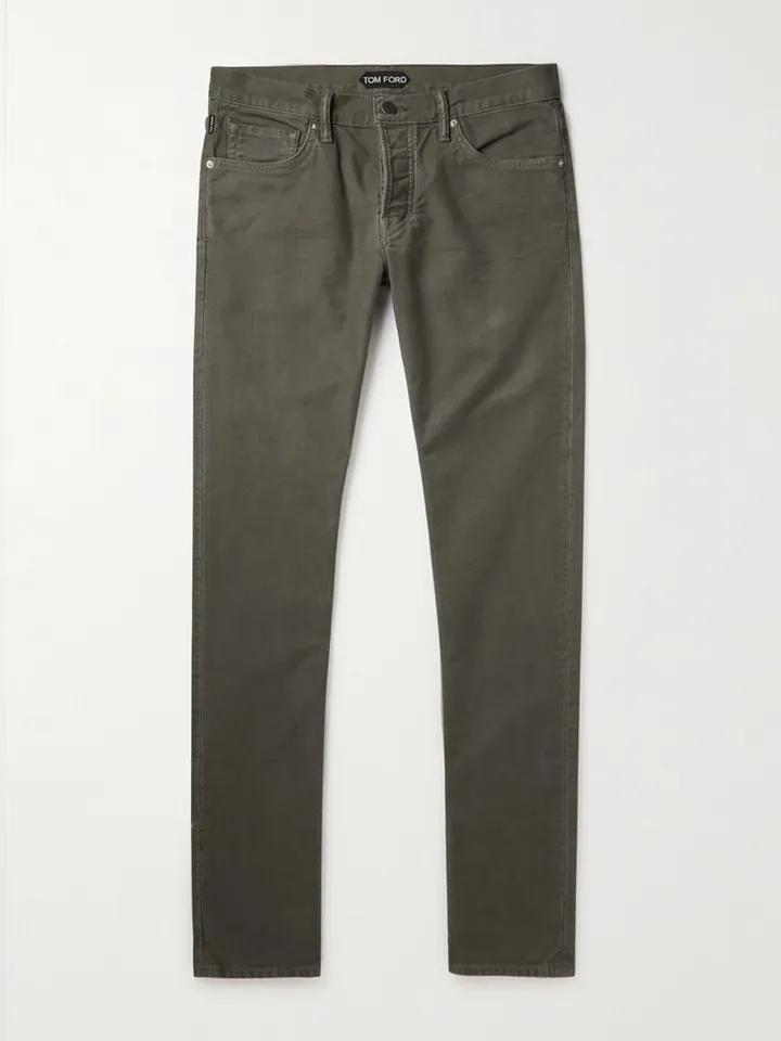 Straight-Leg Cotton-Blend Moleskin Trousers