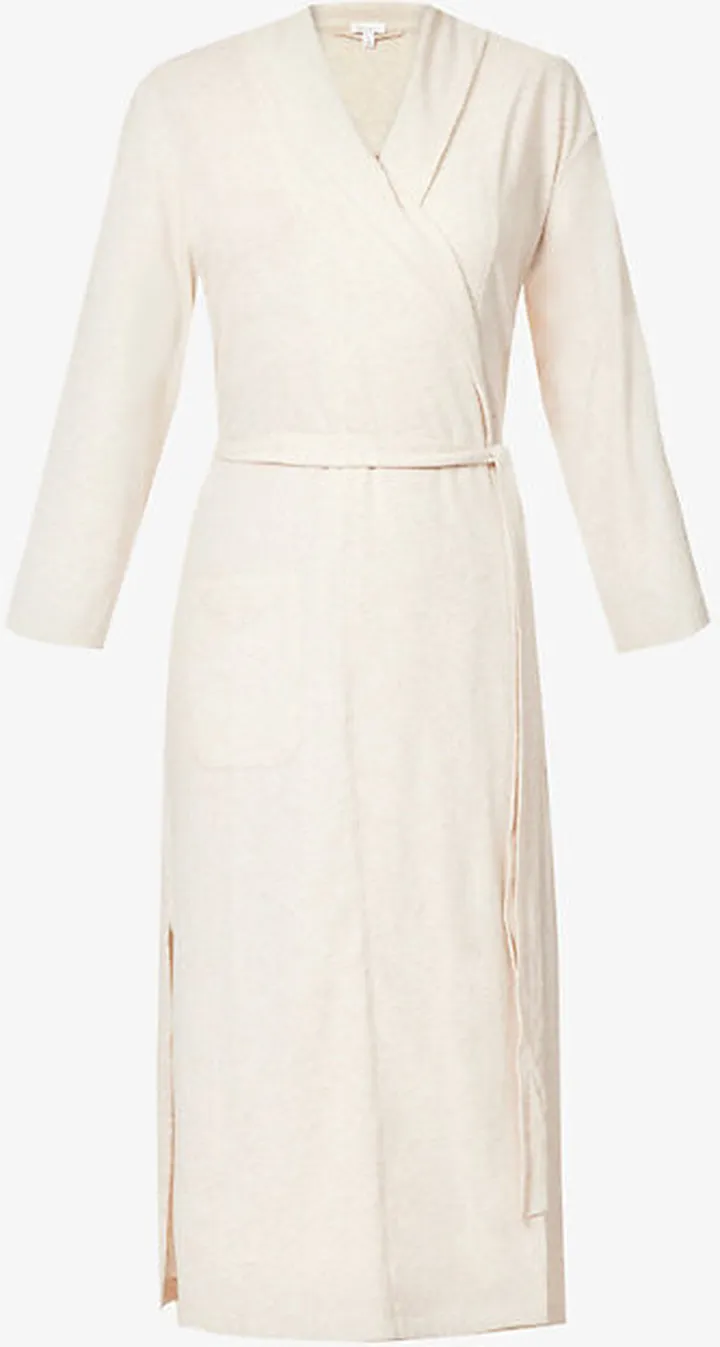 Womens Oatmeal Heather Carina Maxi Organic-cotton Robe