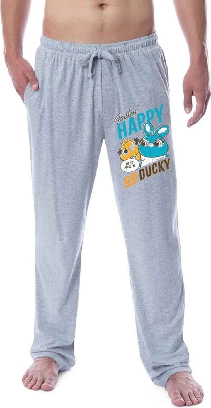 Disney Mens' Toy Story Ducky and Bunny Feelin' Happy Sleep Pajama Pants (XL) Grey
