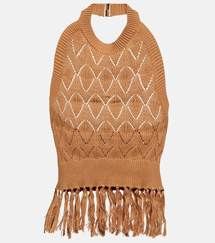 Kat fringe-trimmed halterneck top