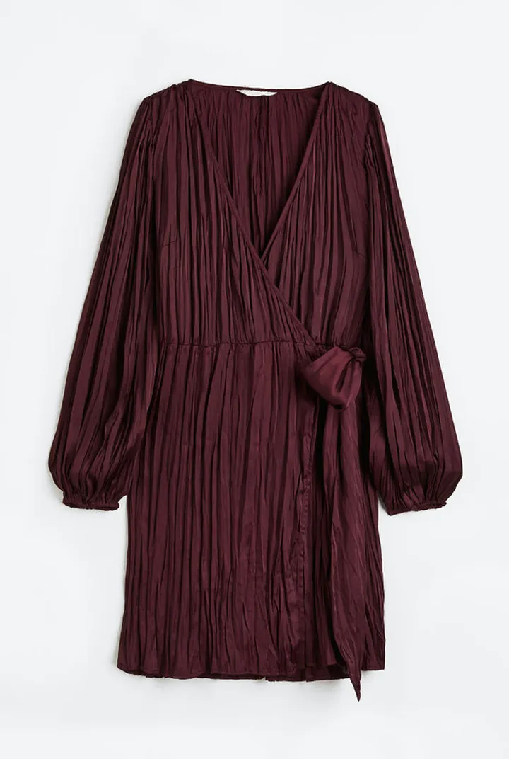 Balloon-sleeved Wrapover Dress