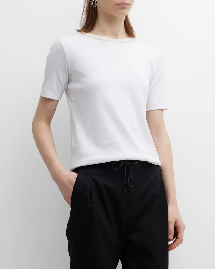 Beaded Short-Sleeve Ribbed Jersey T-Shirt