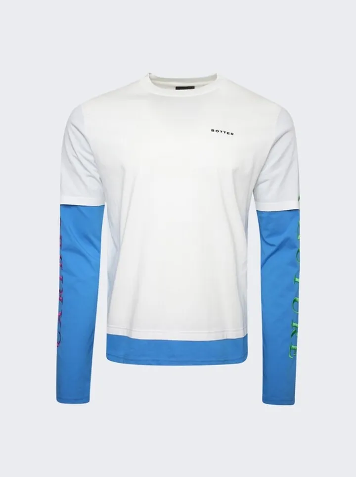 Long Sleeve Double Layer T-Shirt Caribbean Couture White & Blue