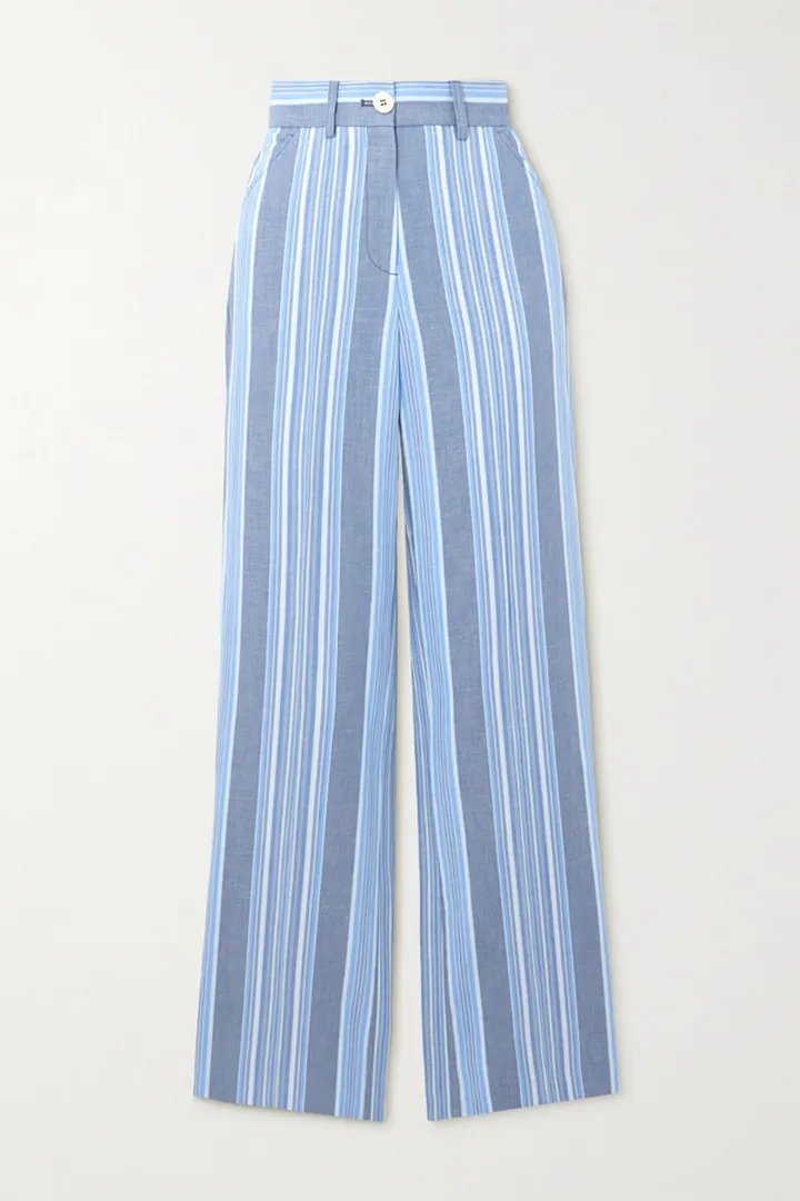 See By Chloé - Striped Cotton And Linen-blend Straight-leg Pants - Blue
