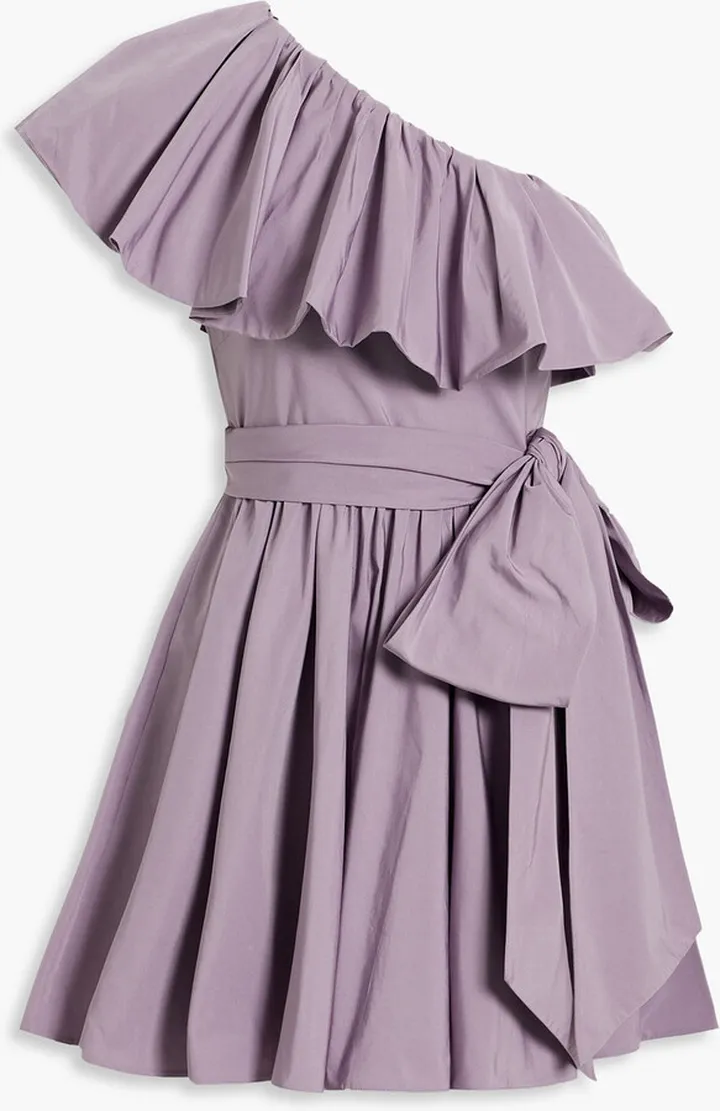 One-shoulder ruffled cotton-blend faille mini dress