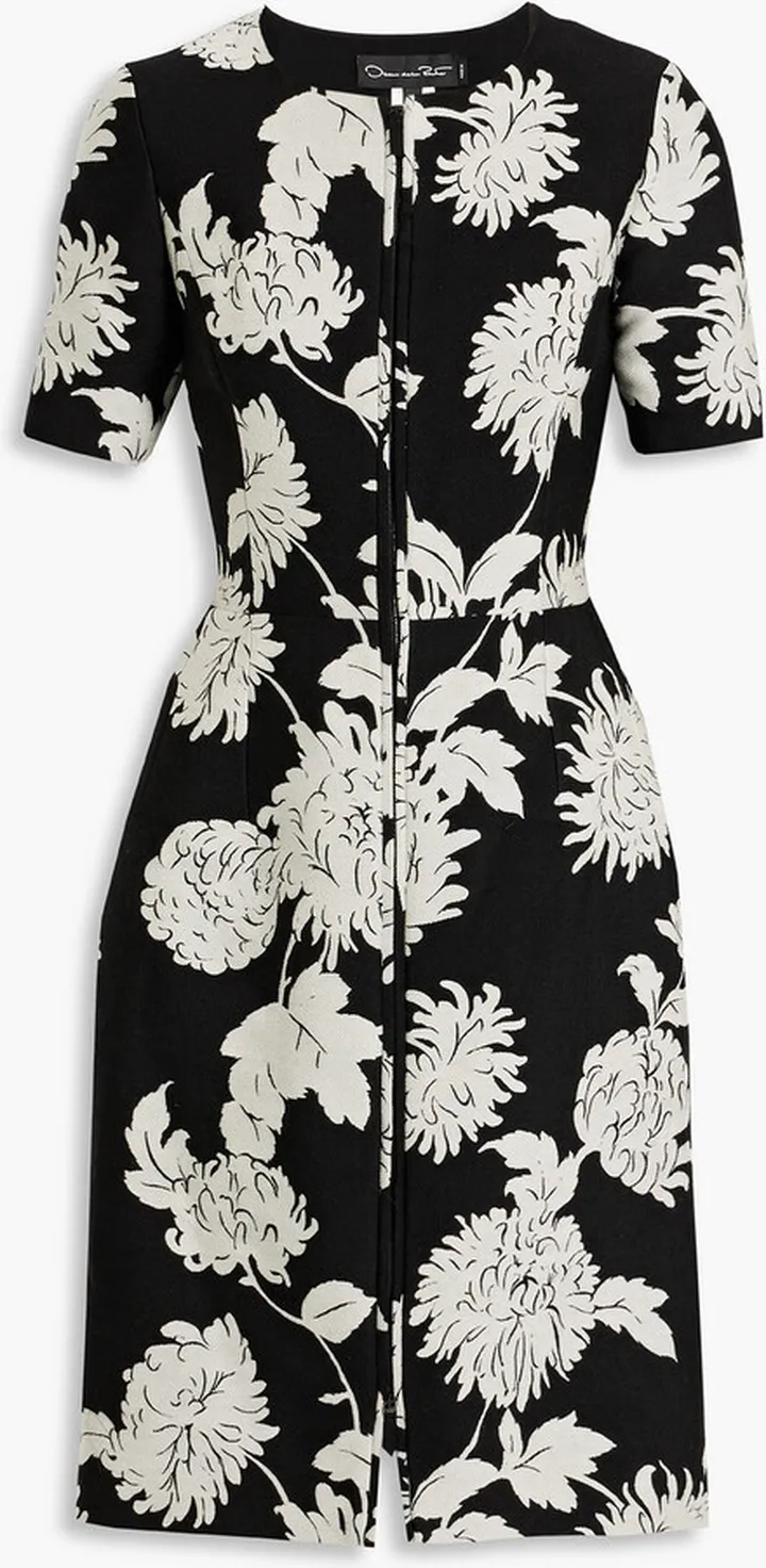Floral-print wool-blend twill dress