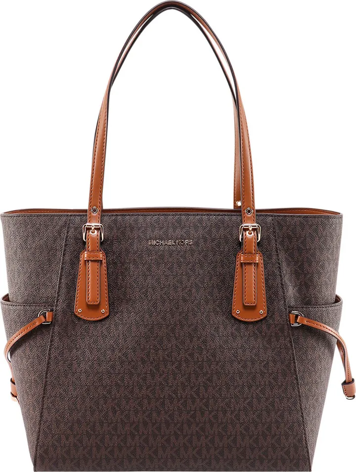 Coated canvas shoulder bag with all-over logo