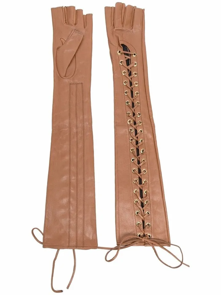 Long Lace-Up Leather Gloves
