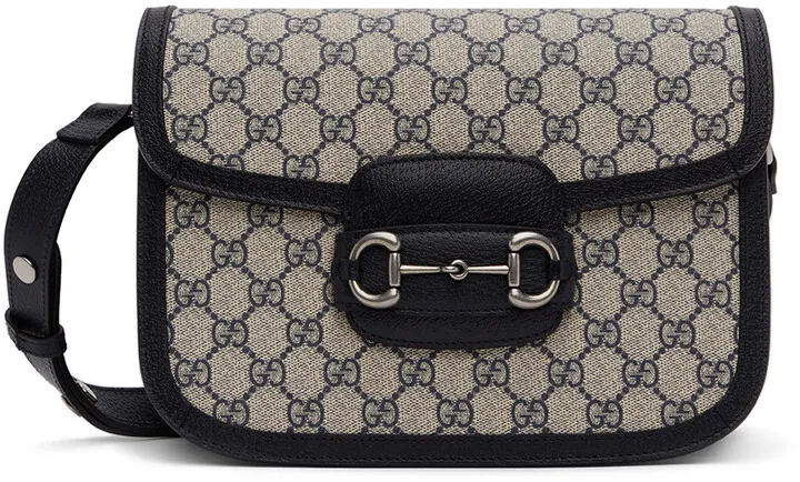 Gucci Blue & Beige Small 'Gucci Horsebit 1955' Shoulder Bag