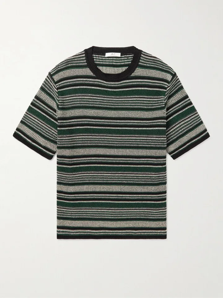 Striped Crochet-Knit Cotton T-Shirt