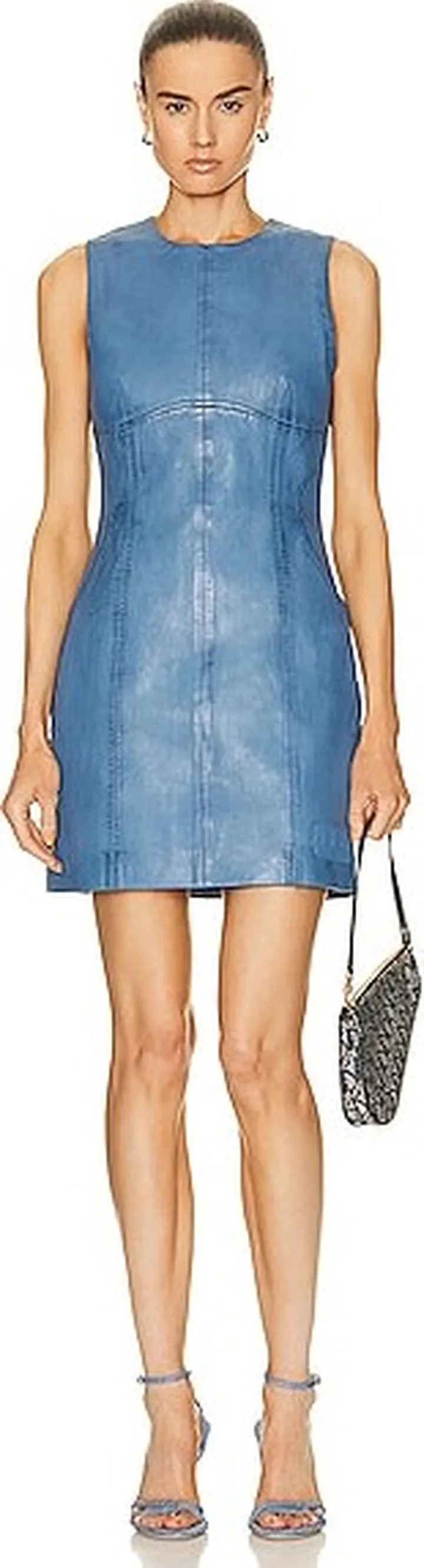 REMAIN Leather Sleeveless Mini Dress in Blue