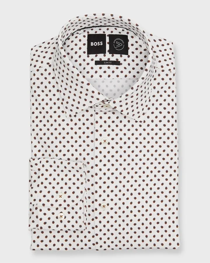 Men's Slim Fit Dot-Print Dress Shirt