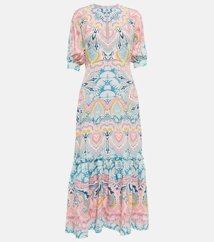 Printed silk midi dress