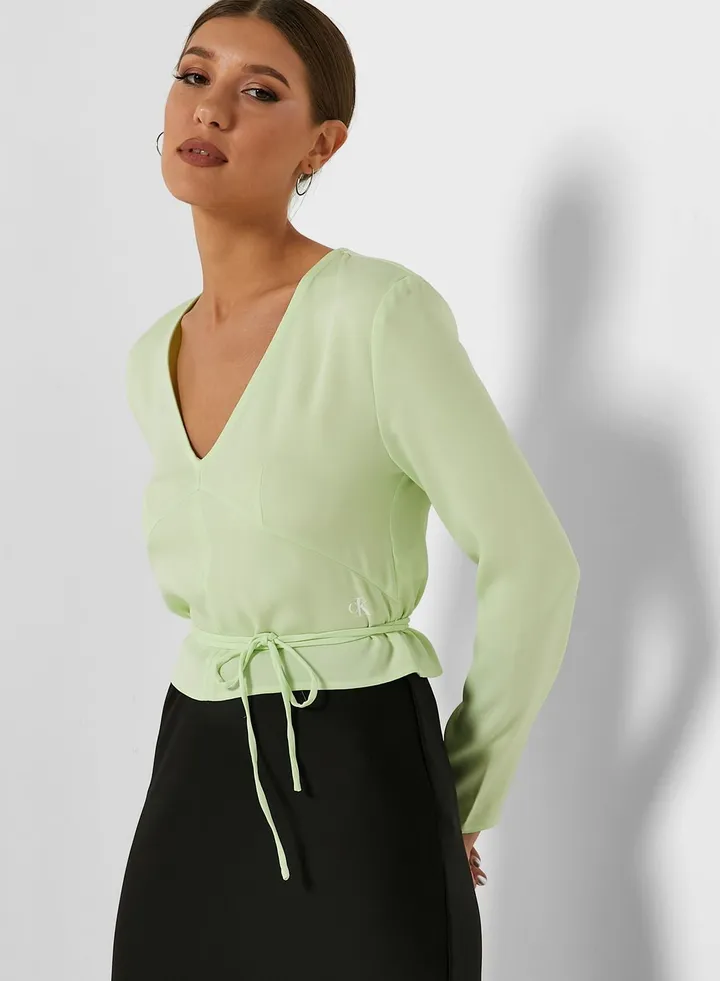 V-Neck Tie Detail Top