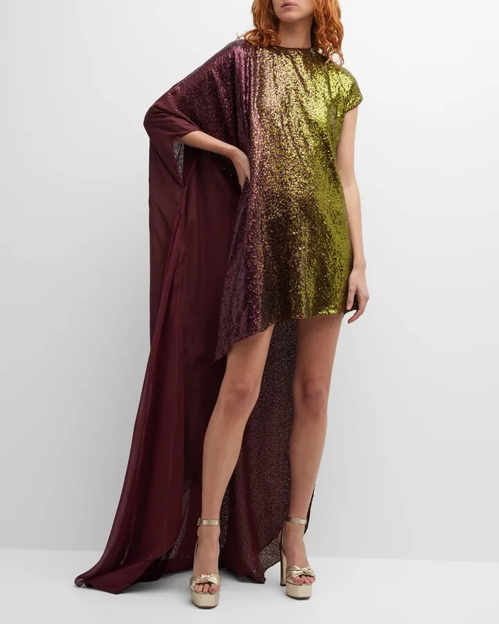 Degrade Sequin Mini Cape Dress