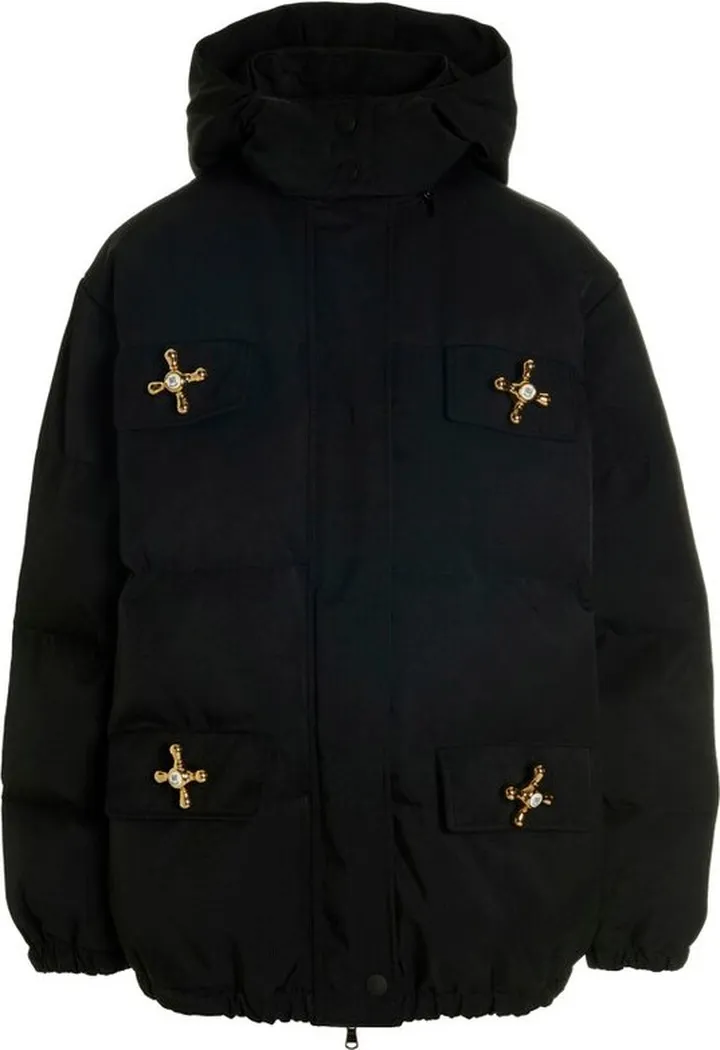 Moschino Tap-Plaque Hooded Puffer Jacket